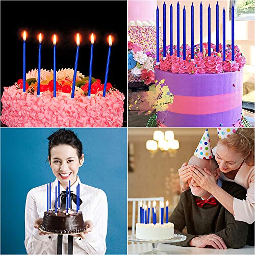 Xnova 12 Count Long Thin Blue Birthday Cake Candles In Holders F