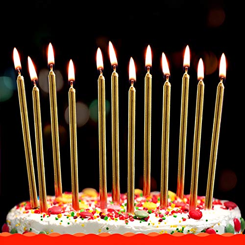 Xnova 12 Count Long Thin Champagne Gold Birthday Cake Candles In