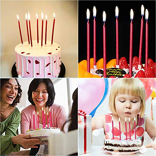 Xnova 12 Count Long Thin Red Birthday Cake Candles In Holders Fo