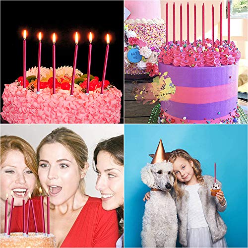 Xnova 12 Count Long Thin Red Birthday Cake Candles In Holders Fo