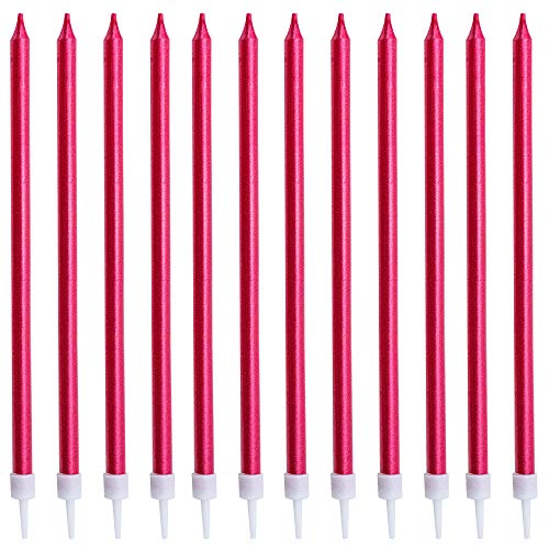 Xnova 12 Count Long Thin Red Birthday Cake Candles In Holders Fo