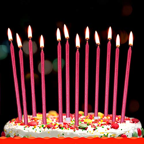 Xnova 12 Count Long Thin Red Birthday Cake Candles In Holders Fo
