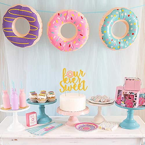 Donut 4Th Birthday Cake Topper Gold Glitter Donut Fourever Sweet