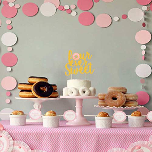 Donut 4Th Birthday Cake Topper Gold Glitter Donut Fourever Sweet