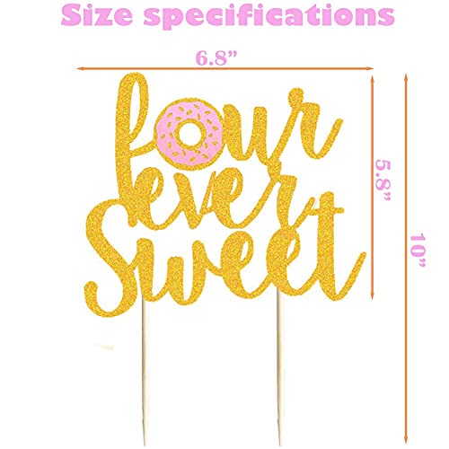 Donut 4Th Birthday Cake Topper Gold Glitter Donut Fourever Sweet