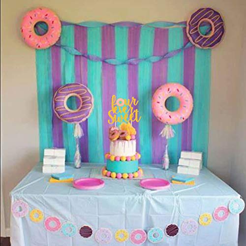 Donut 4Th Birthday Cake Topper Gold Glitter Donut Fourever Sweet