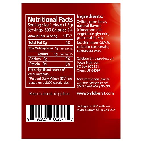 Focus Nutrition, Xyloburst 100% Xylitol Gum, Cinnamon Gum, 500 C