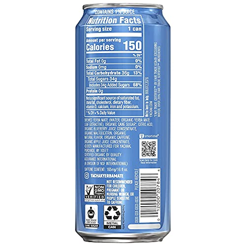 Yachak Yerba Mate, Berry Blue, 16 Oz, Pack of 12