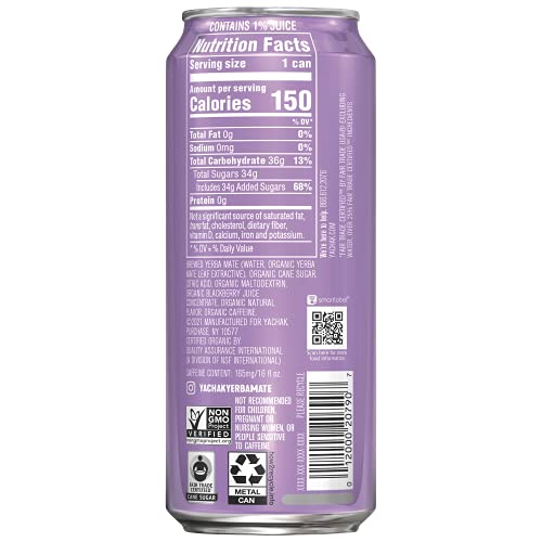 Yachak Yerba Mate Drink, Blackberry, 16 Fl Oz Cans, Pack of 12