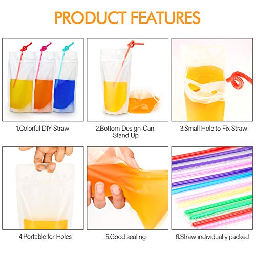 100PCs Drink Pouches with 100PCS Individual Wrapped Straws, Yamg...