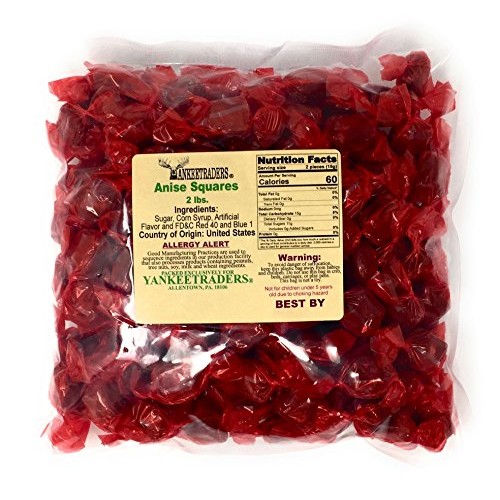 Anise Squares, Hard, Wrapped Candy, 2 Pound Bulk Bag
