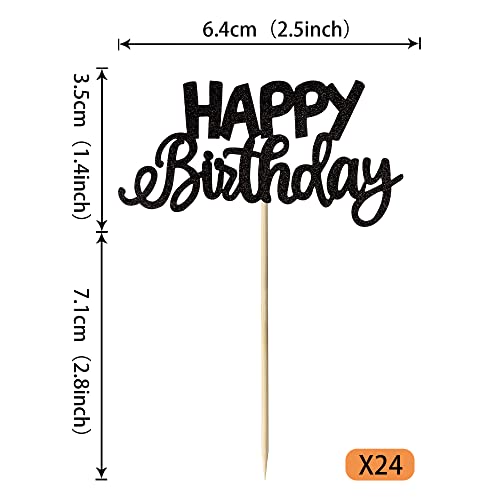 24 Pack Happy Birthday Cupcake Toppers Glitter Celebrating Birth