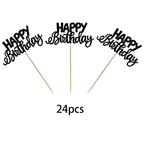 24 Pack Happy Birthday Cupcake Toppers Glitter Celebrating Birth
