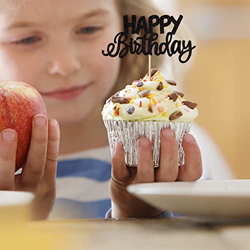24 Pack Happy Birthday Cupcake Toppers Glitter Celebrating Birth