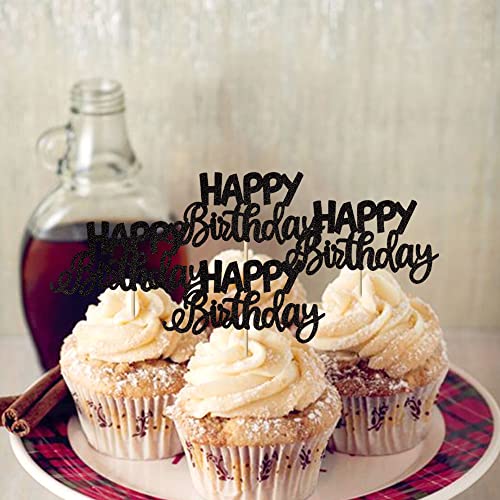 24 Pack Happy Birthday Cupcake Toppers Glitter Celebrating Birth