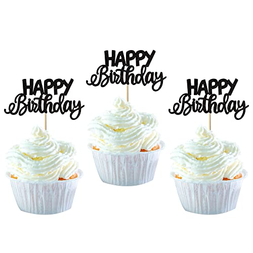 24 Pack Happy Birthday Cupcake Toppers Glitter Celebrating Birth