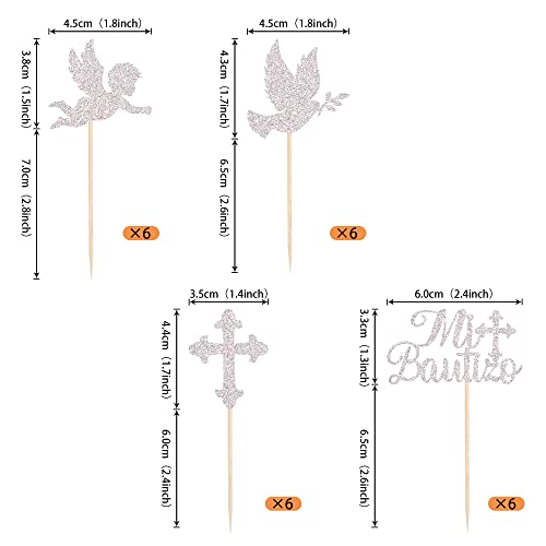 24 Pack Spanish Mi Bautizo Cupcake Toppers with Glitter Cross An...
