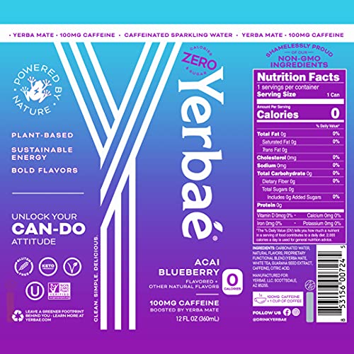 Yerbae Sparkling Water With Yerba Mate Tea - Natural Energy Drin