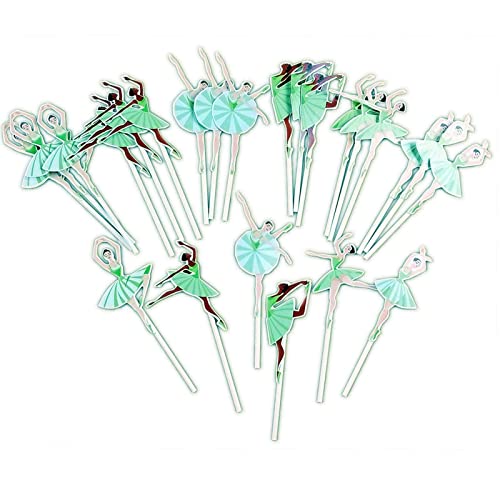 YiiiGoood 24 Pcs Mint Ballerina Cupcake Toppers Ballet Dancer Gi...