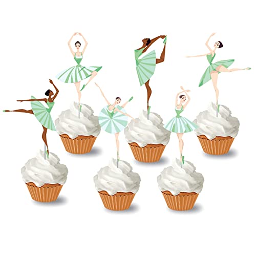 YiiiGoood 24 Pcs Mint Ballerina Cupcake Toppers Ballet Dancer Gi...