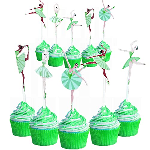 YiiiGoood 24 Pcs Mint Ballerina Cupcake Toppers Ballet Dancer Gi...