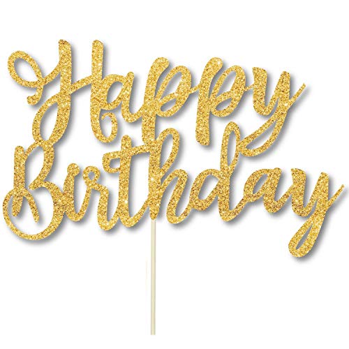 4 Pack Happy Birthday Cake Topper , Color 2 Glitter Gold And 2 R