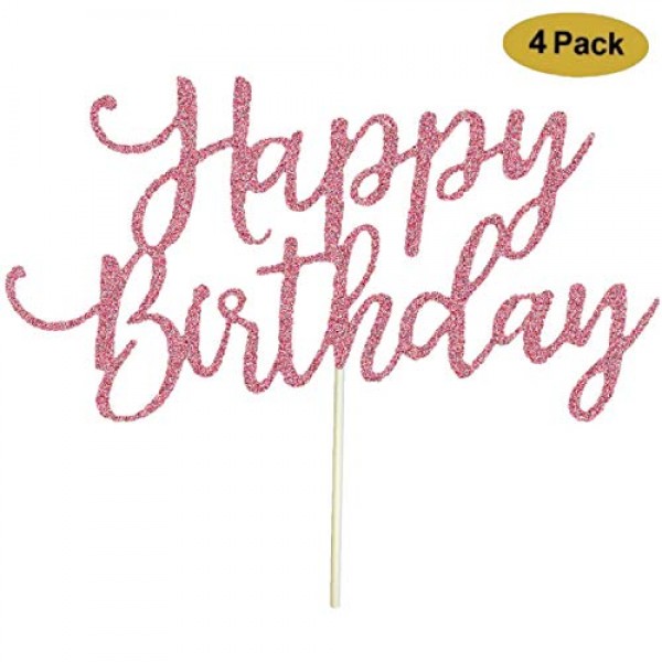 4 Pack Happy Birthday Cake Topper Rose Gold, 1st First Happy Bir...