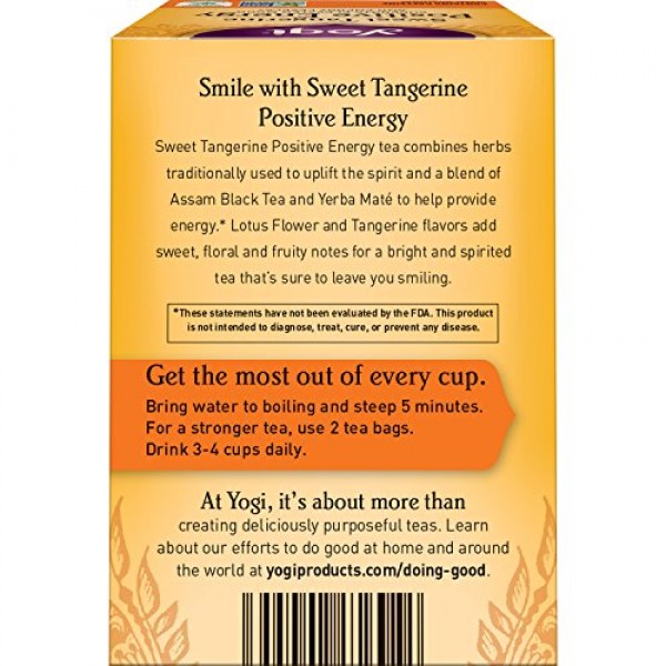 Yogi Tea - Sweet Tangerine Positive Energy 6 Pack - Supports E...