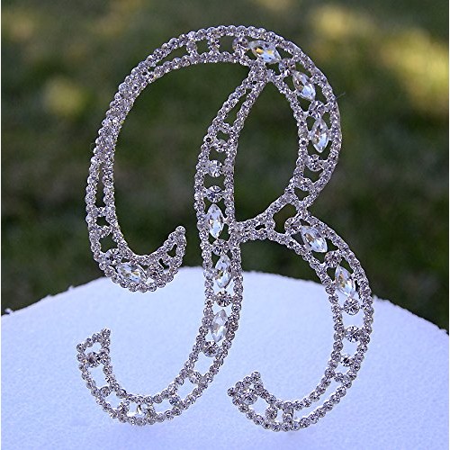 Large 5 Crystal Rhinestone Silver Cake Topper Letter B Monogr