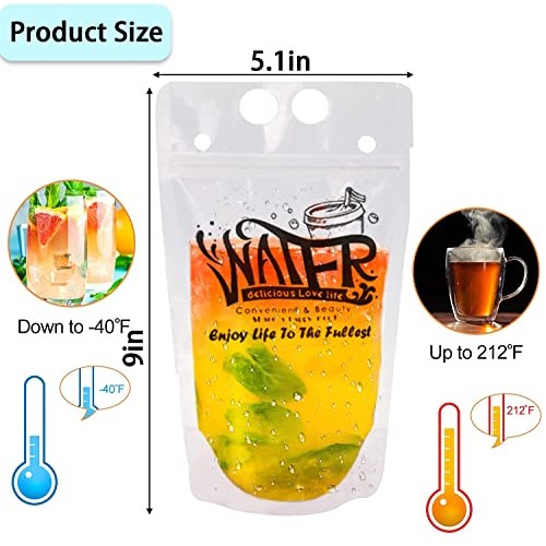 100 Pack Beverage Bags With 100 Straws Smoothie Bag Juice Bag, D...