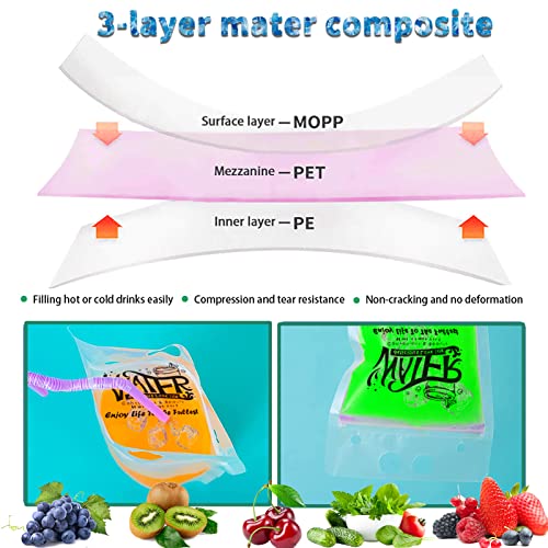 100 Pack Beverage Bags With 100 Straws Smoothie Bag Juice Bag, D...