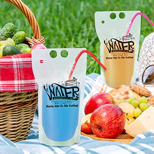 100 Pack Beverage Bags With 100 Straws Smoothie Bag Juice Bag, D...