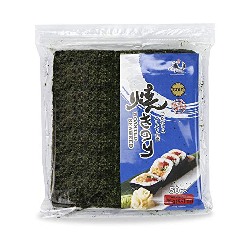 Yuho Roasted Seaweed Gold Grade Sushi Nori Seaweed Sheets, 50 Fu
