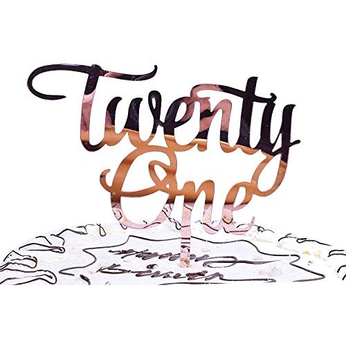 Yuinyo 21Th Birthday Cake Topper Champagne Gold 21Th Birthday Pa