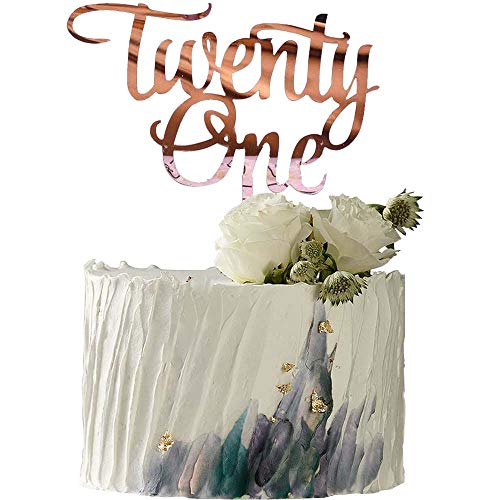 Yuinyo 21Th Birthday Cake Topper Champagne Gold 21Th Birthday Pa