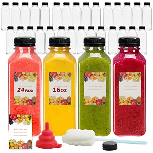 YULEER 24pcs 16oz Plastic Bottles with Caps, Take Out Bottles wi...