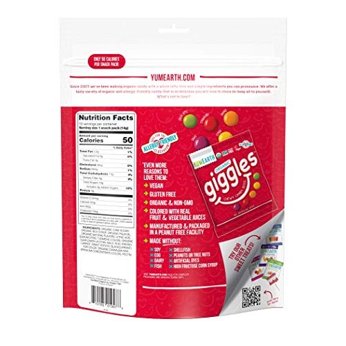 Giggles Organic Chewy Candy, Fruit Flavored Snack Packs