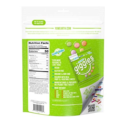 Giggles Organic Chewy Candy, Sour Flavored Snack Packs