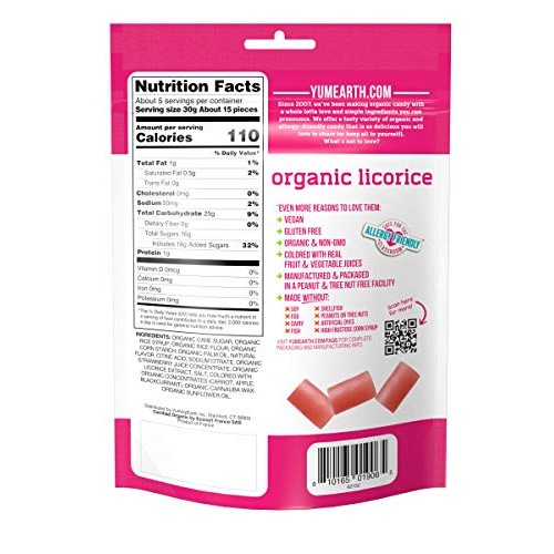 Yumearth Organic Gluten Free Strawberry Licorice, 5 Ounce, 6 Pack