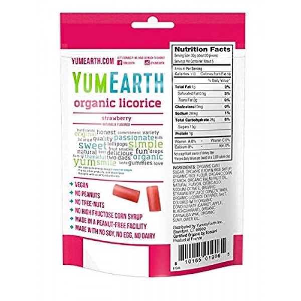 Yumearth, Soft Eating Gluten-Free Strawberry Licorice + Yum, 5 O