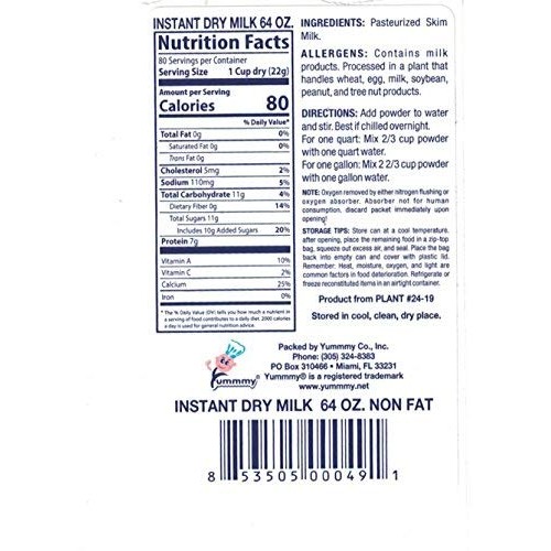 Yummmy Instant Nonfat Skimmed Powdered Dry Milk - Leche En Polvo