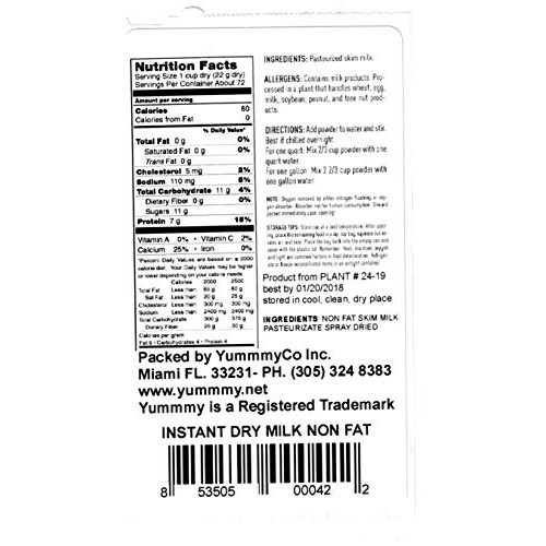 Yummmy Instant Skimmed Nonfat Powdered Dry Milk - Leche En Polvo