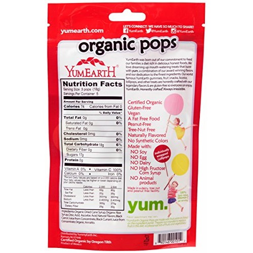 Yumearth Organic Lollipops Assorted Flavours 85G 14 Unit Bags