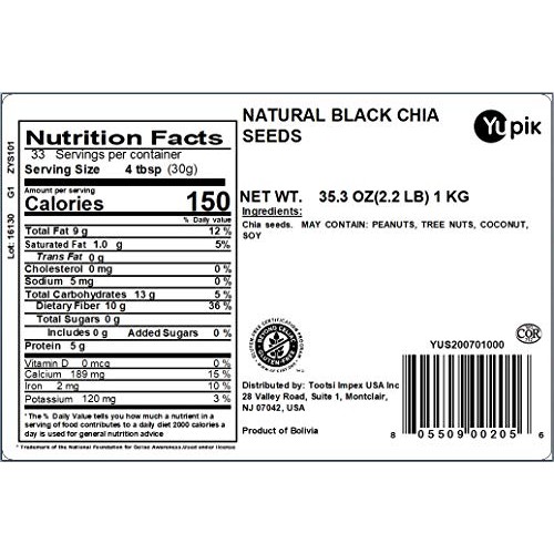 Yupik Chia Seeds, Natural Black, 2.2 Lb