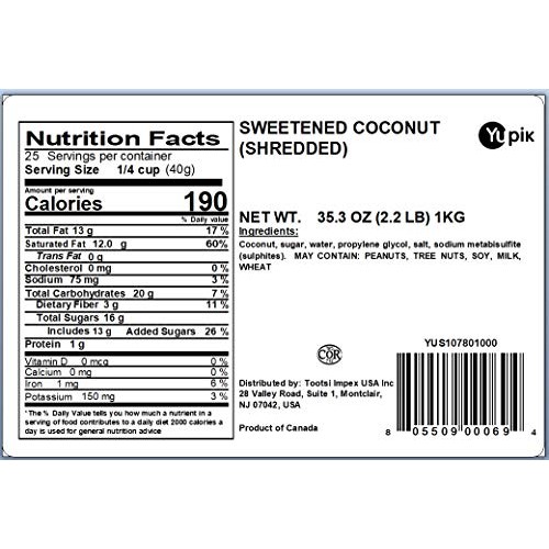 Yupik Coconut, Shredded/Sweetened, 2.2 Lb