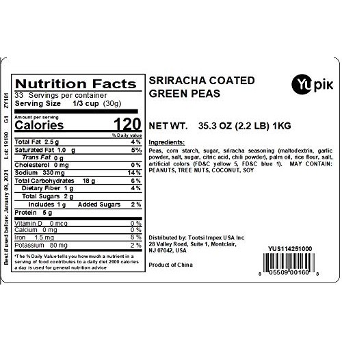 Yupik Green Peas, Sriracha Coated, 2.2 Lb