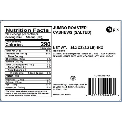 Yupik Nuts Deluxe Jumbo Salted Roasted Cashews, 2.2Lb
