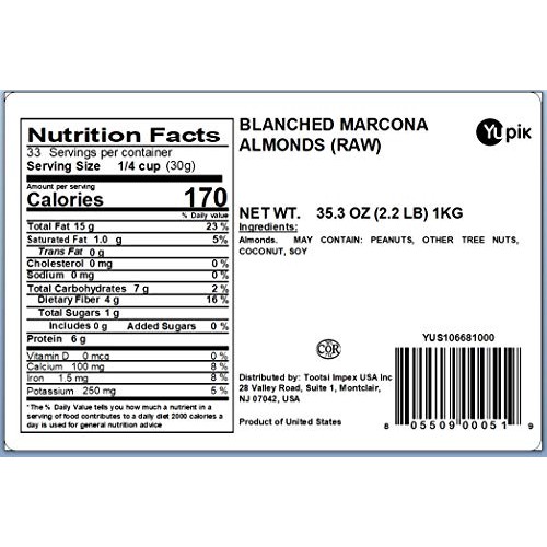 Yupik Nuts Raw Blanched Marcona Almonds, 2.2 Lb