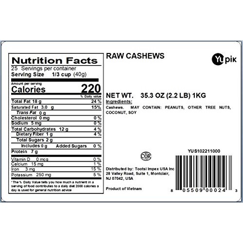 Yupik Nuts Raw Cashews, 2.2 Lb
