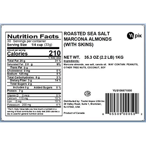 Yupik Nuts Roasted Sea Salt Marcona Almonds, 2.2 Lb